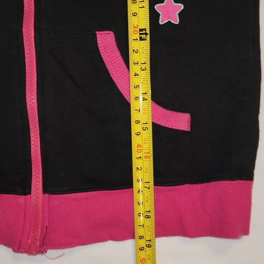 Hello Kitty Girls Hoodie Black/Pink Zip Up Jacket Size 7/8 Sanrio Lightweight